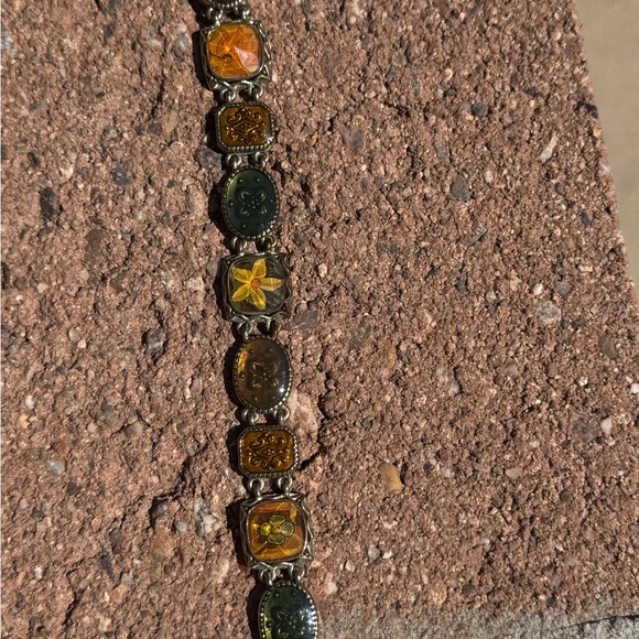 Liz Claiborne Jewelry - Liz Claiborne Amber and Green Floral Link Bracelet